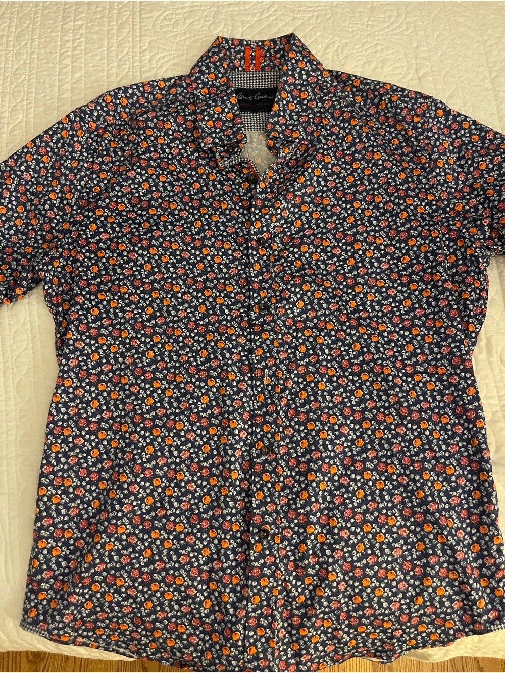 Robert Graham Floral Button Down Shirt with Contrast Stitching XL